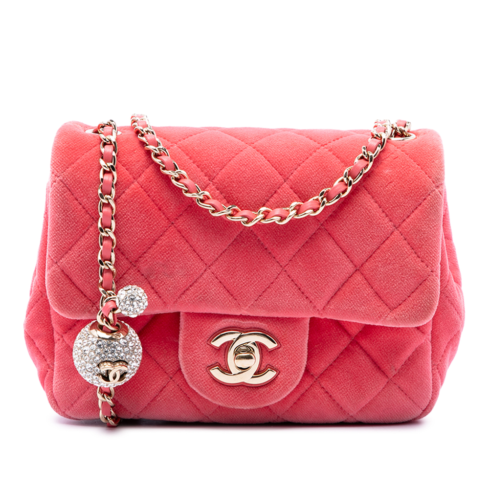 Pre-Loved Chanel Mini Square Classic Velvet Pearl Crush Single Flap